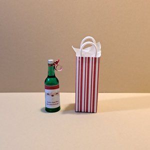 Dollhouse Miniature christmas wine bottle & gift bag